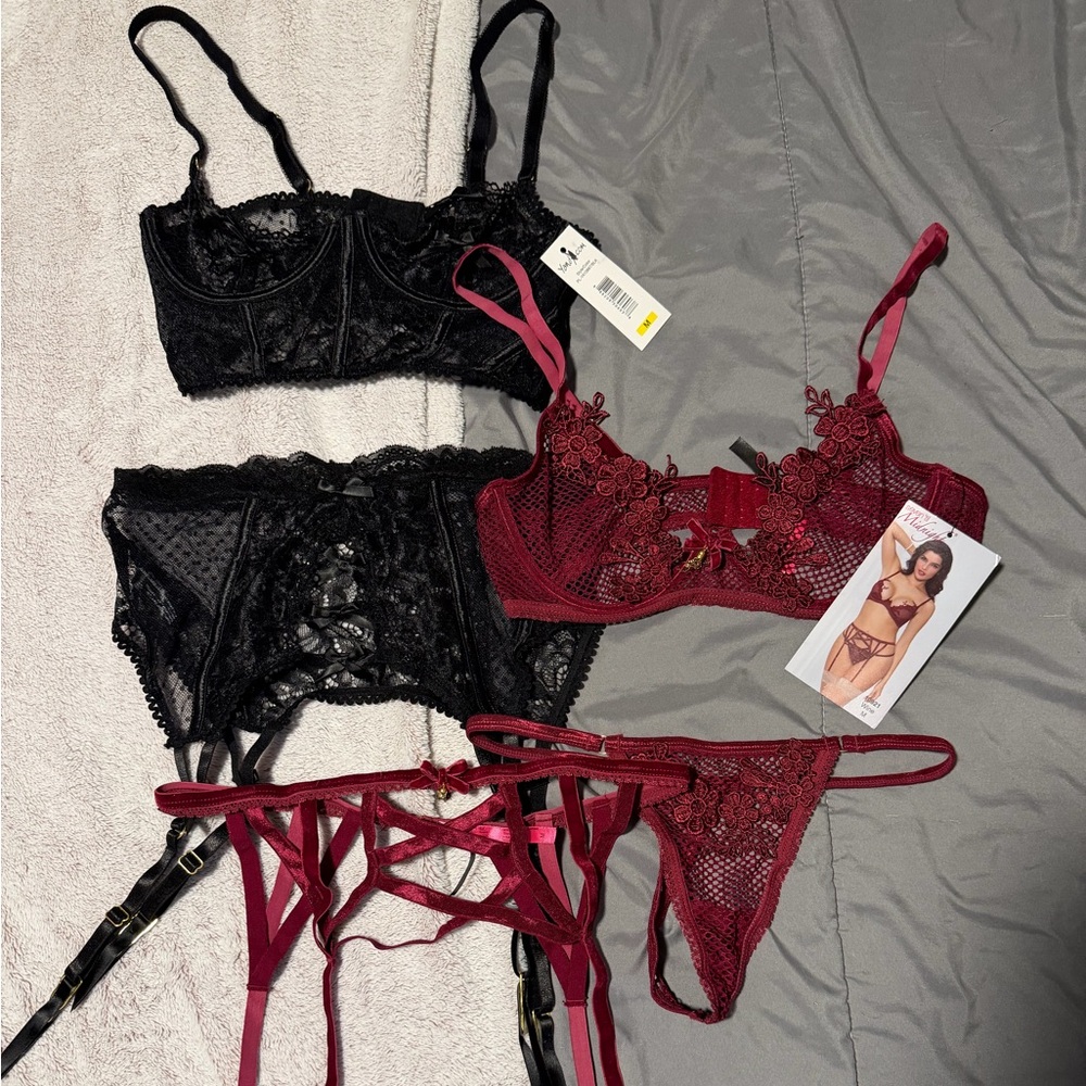 Yandy Black and Red Lace Bra Set